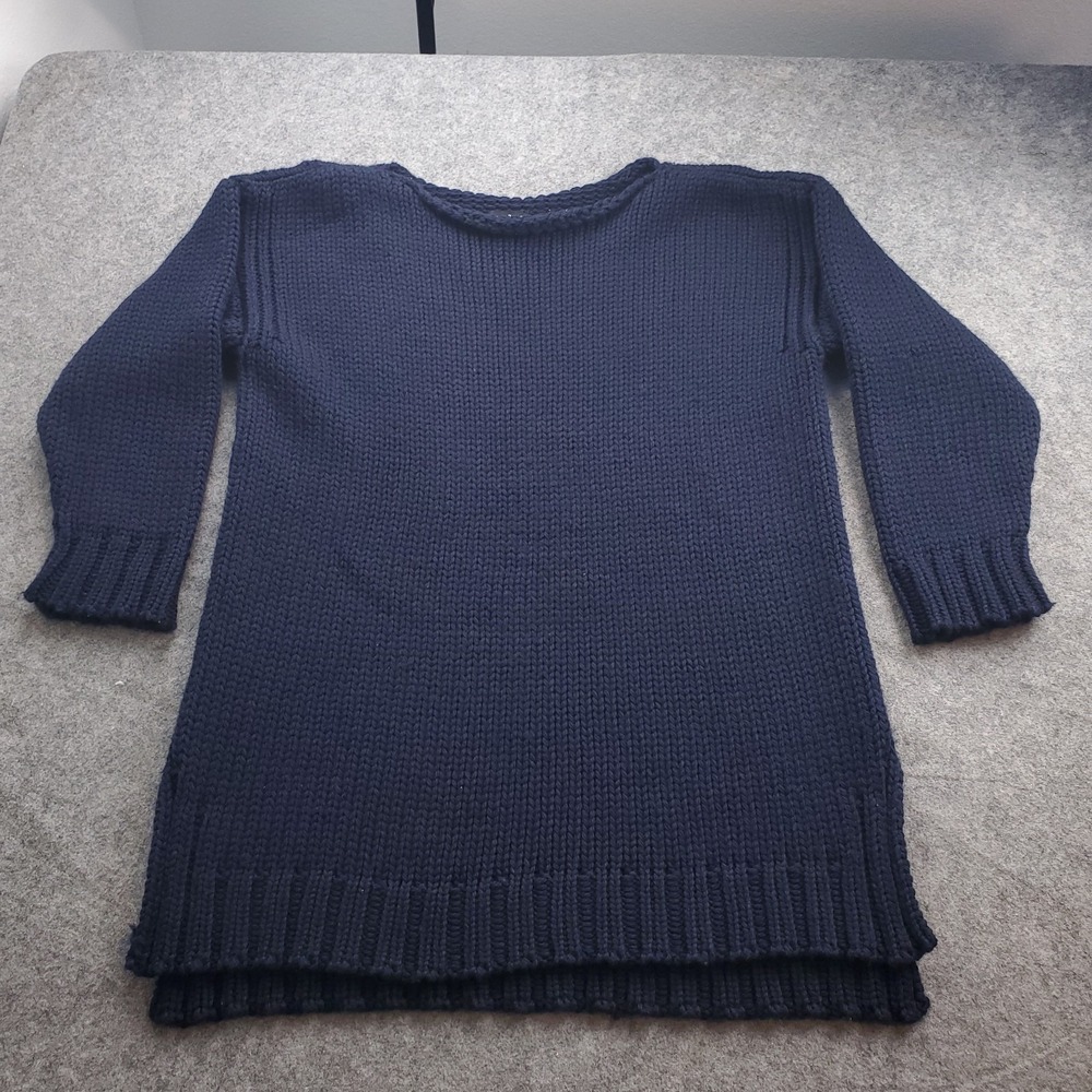 esby Apparel Sweater Womens Medium Navy Blue Chunky Knit Wool Boatneck USA Made